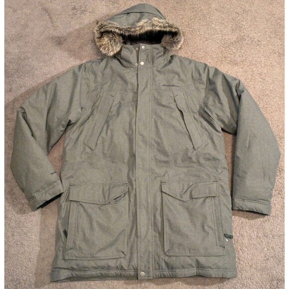 Eddie Bauer Weatheredge Down Fux Fur Hooded Parka Jacket Men's Big & Tall LT - Picture 1 of 7
